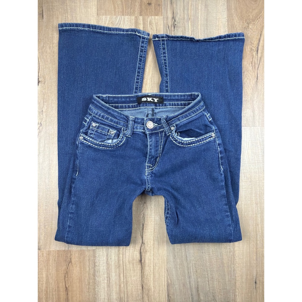 Sky Premium Collection Y2K Low Rise Flare Jeans Rhinestone Cross Size 3/4